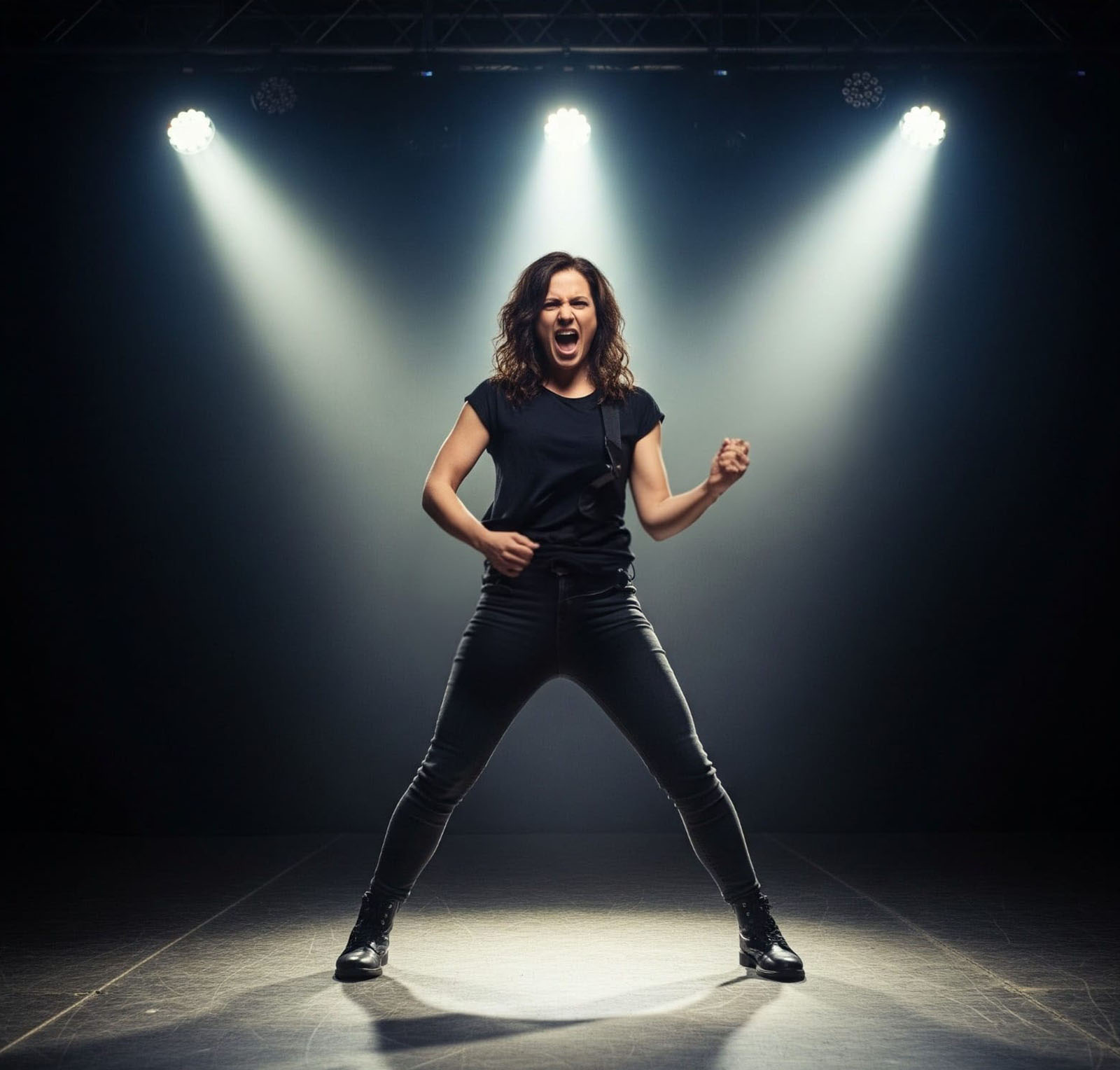 Nahaufnahme von Händen, die eine unsichtbare Gitarre spielen